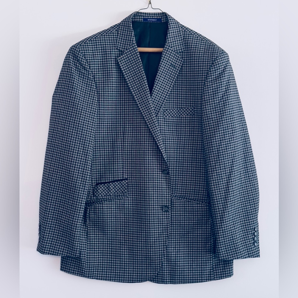 Gray Checkered Men's Blazer/ Coat/ Jacket